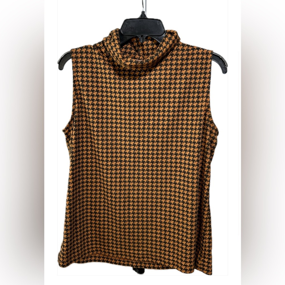 Weekenders Vintage Sleeveless Vest Top Houndstooth print Turtle Neck